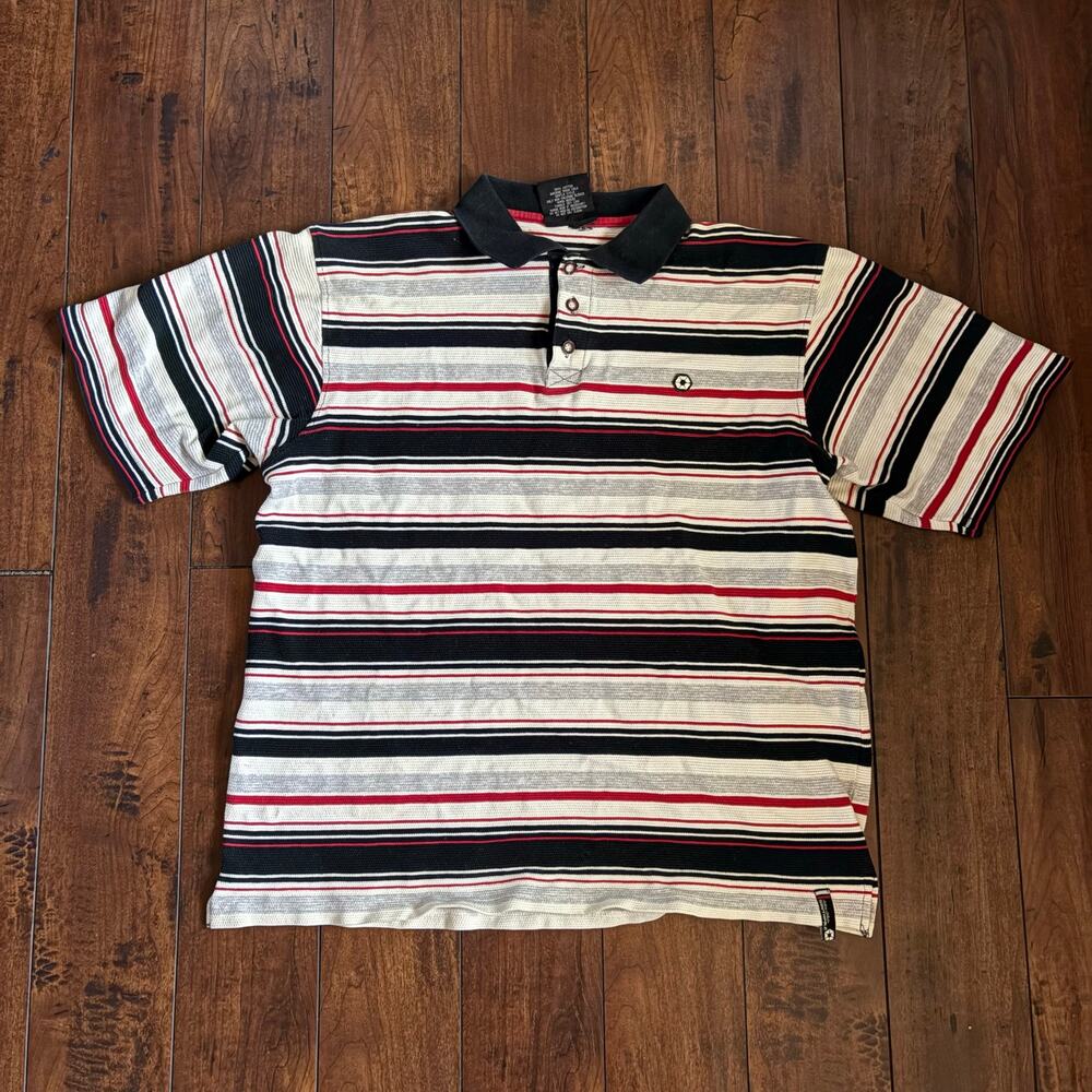 Y2K Skater Southpole Polo Shirt Mens XXL White Red Stripes 2000s Waffle Knit
